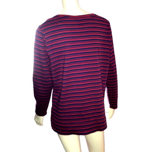 LL Bean Red & Navy Striped Long Sleeve Tee | 100% Cotton, XL Petite - Picture 4 of 8